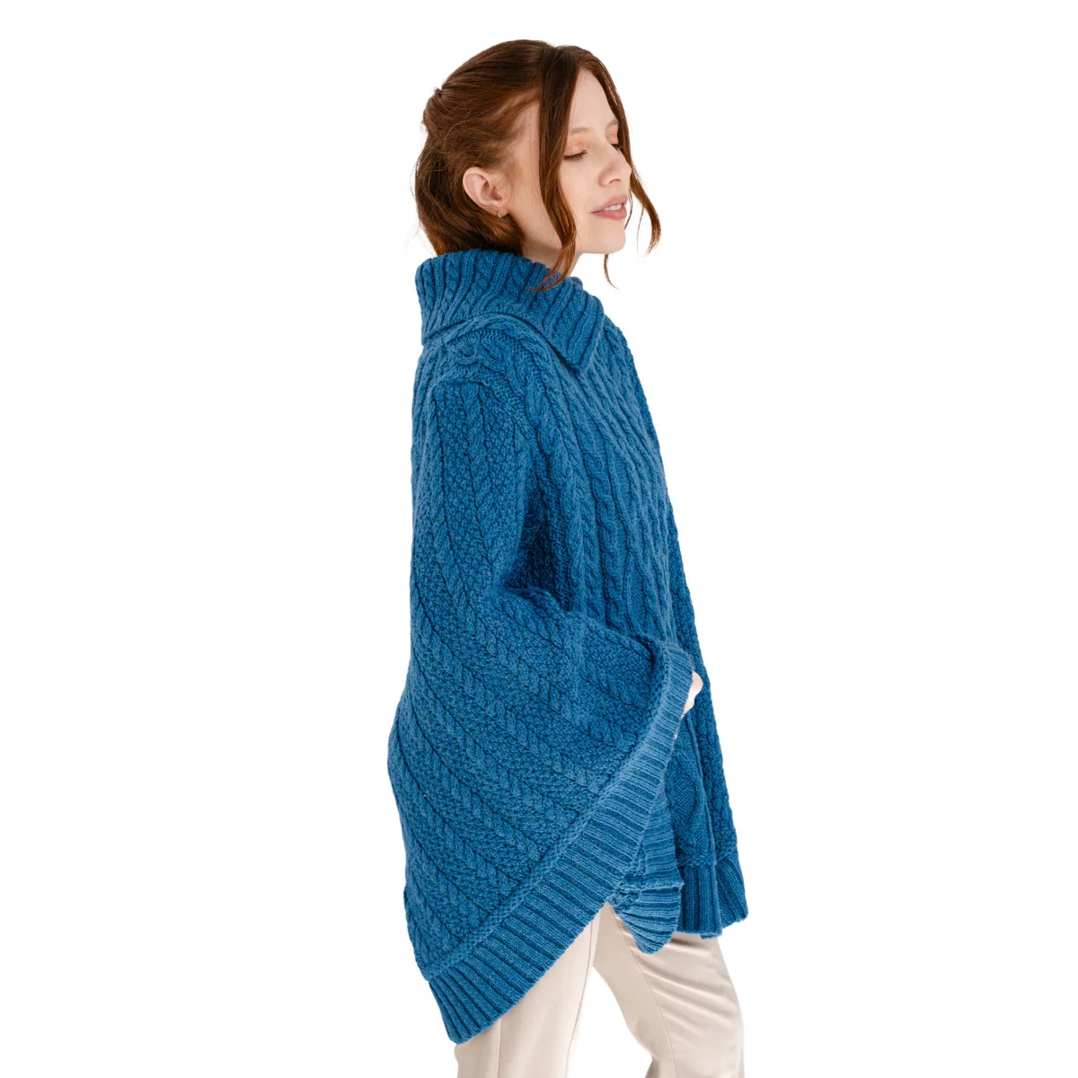 100% Merino Wool Cowl Neck Zipper Poncho – Irish Aran Knit | Pregnancy-Friendly Warmth - Image 6 | CeltHaus