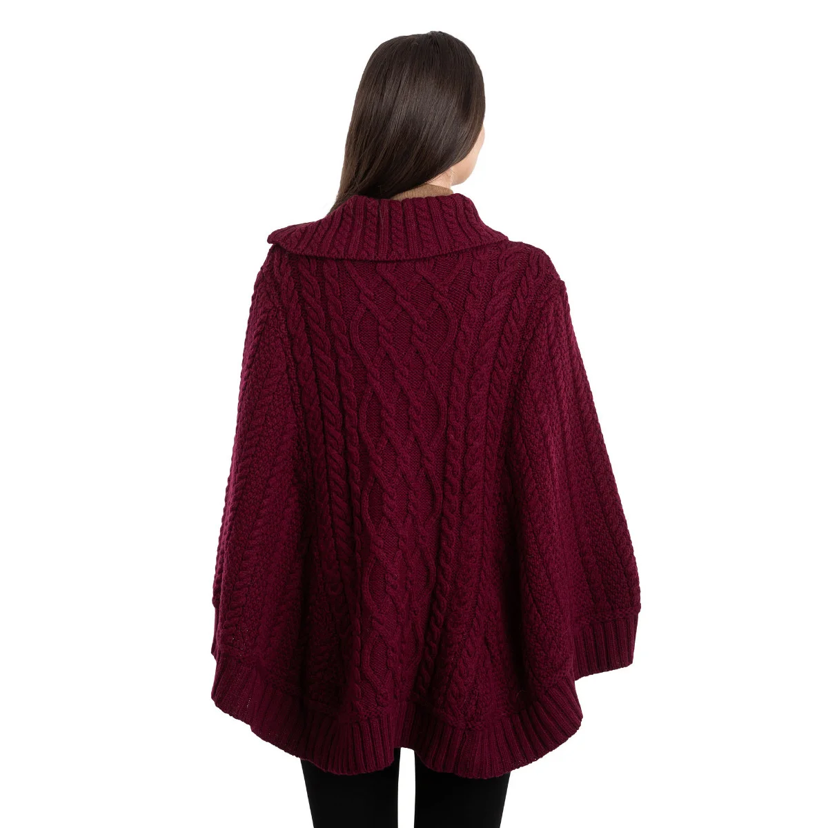 100% Merino Wool Cowl Neck Zipper Poncho – Irish Aran Knit | Pregnancy-Friendly Warmth - Image 11 | CeltHaus