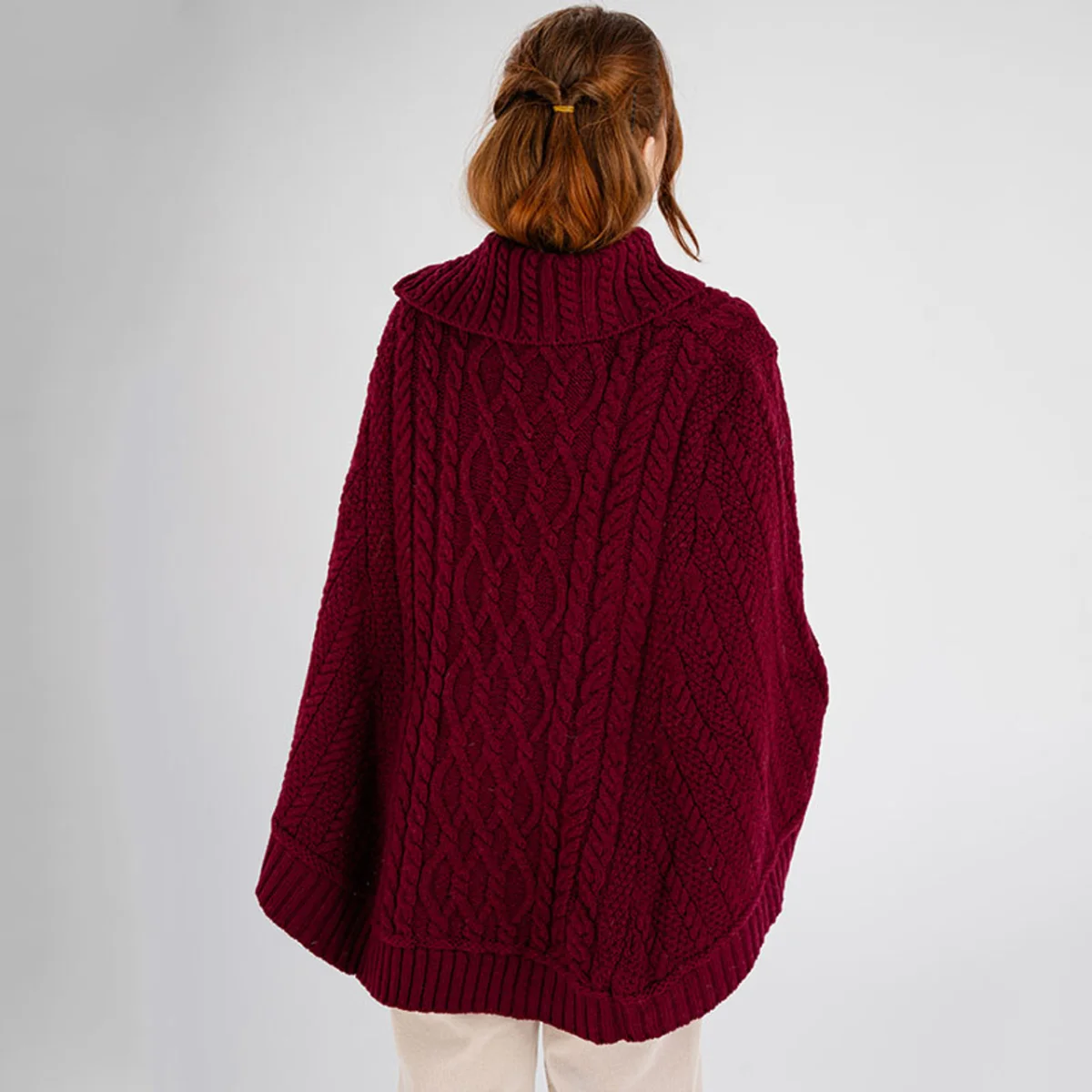 100% Merino Wool Cowl Neck Zipper Poncho – Irish Aran Knit | Pregnancy-Friendly Warmth - Image 13 | CeltHaus