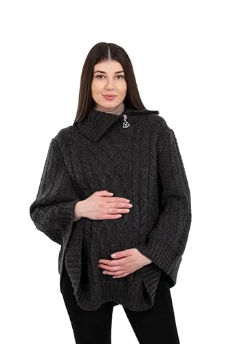 100% Merino Wool Cowl Neck Zipper Poncho – Irish Aran Knit | Pregnancy-Friendly Warmth - Image 5 | CeltHaus