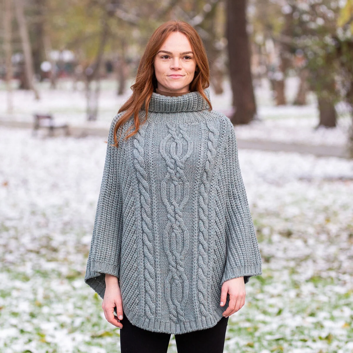 Aran Cowl Neck Merino Wool Poncho | Irish Cable Knit Shawl - Image 10 | CeltHaus