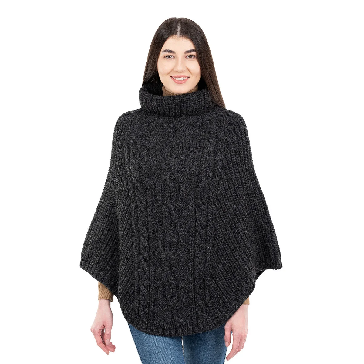 Aran Cowl Neck Merino Wool Poncho | Irish Cable Knit Shawl - Image 14 | CeltHaus
