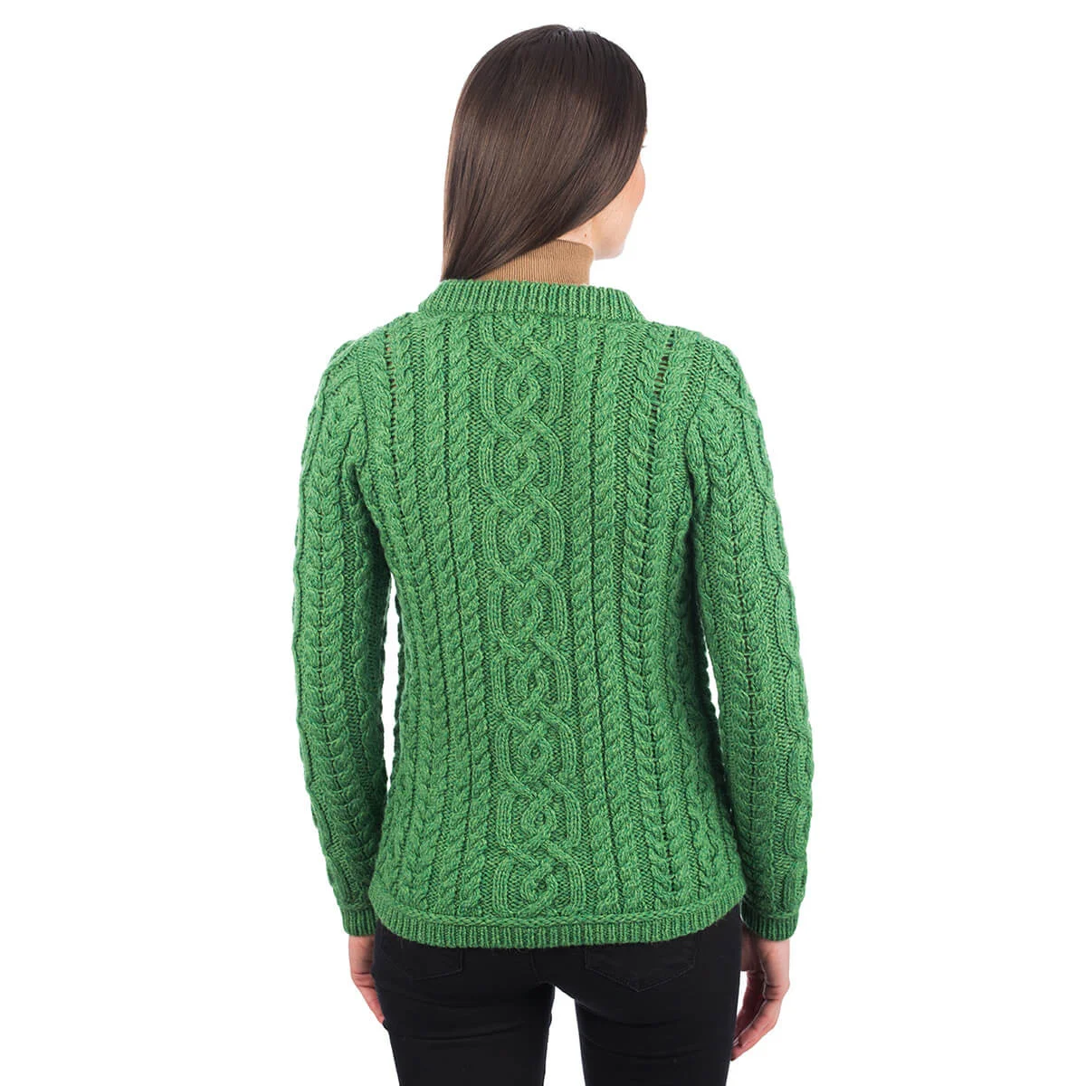 Aran Knit Ladies Cardigan with Leather Buttons – Women’s Cable Wool Sweater Coat - Image 13 | CeltHaus