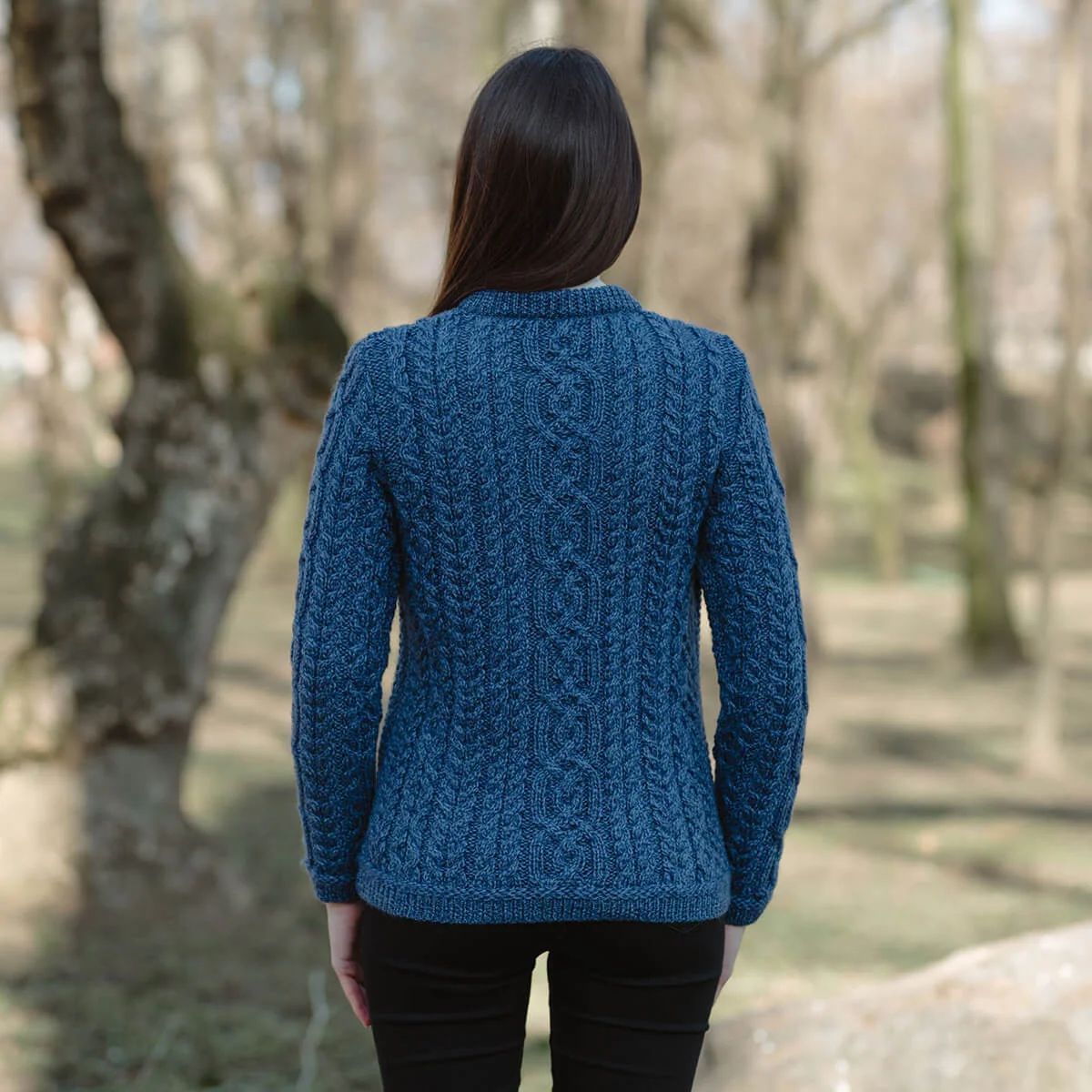 Aran Knit Ladies Cardigan with Leather Buttons – Women’s Cable Wool Sweater Coat - Image 18 | CeltHaus