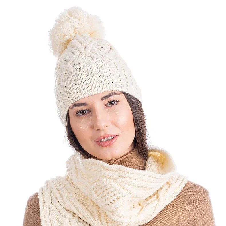 Aran Wool Bobble Hat – Irish Merino Wool Cable Knit Beanie - Knitwear | CeltHaus