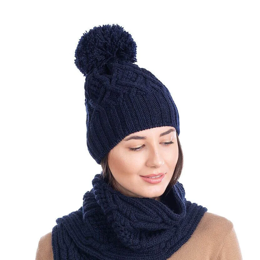 Aran Wool Bobble Hat – Irish Merino Wool Cable Knit Beanie - Image 2 | CeltHaus