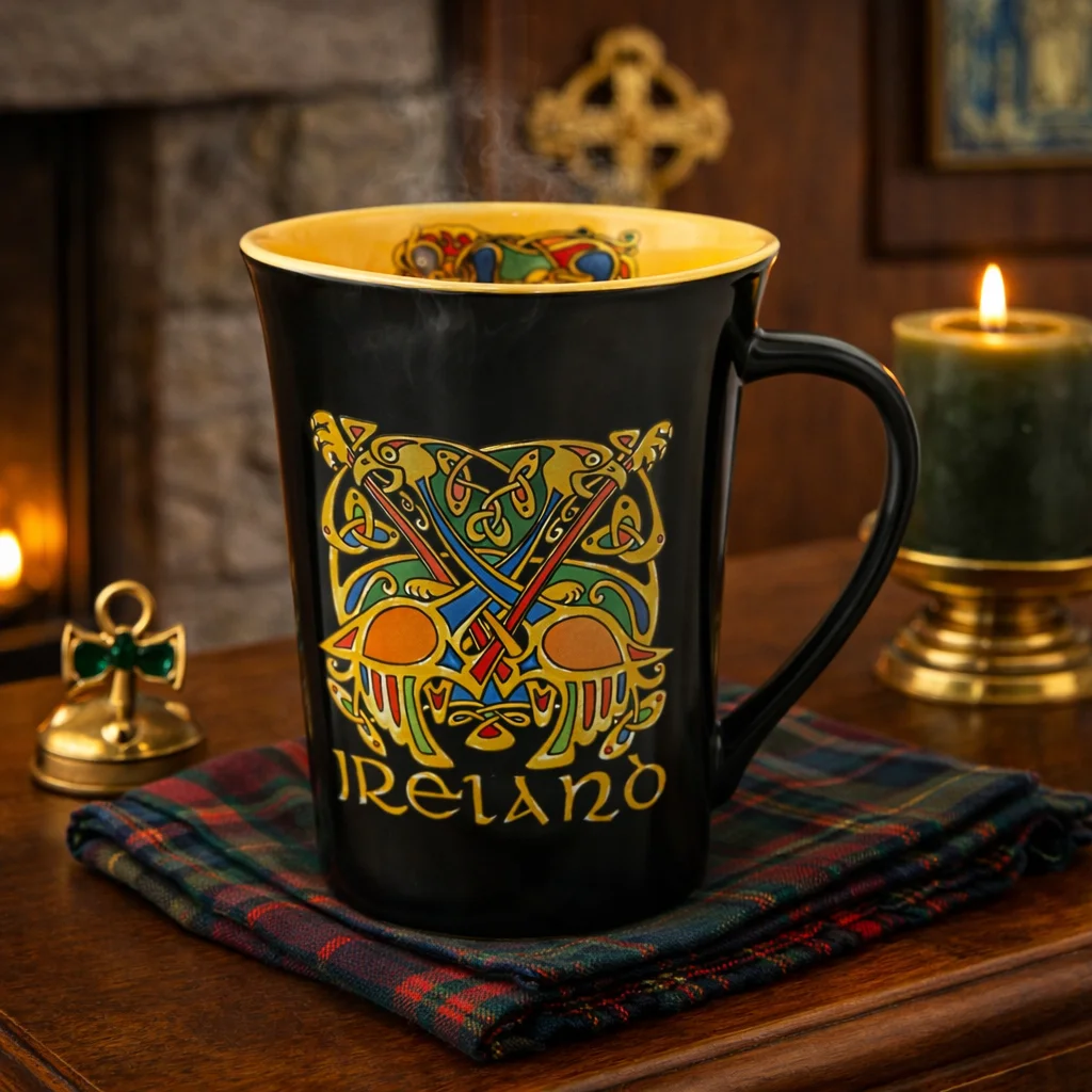 Black Celtic Knot Irish Ceramic Mug – Book of Kells Design - Ceramics | CeltHaus