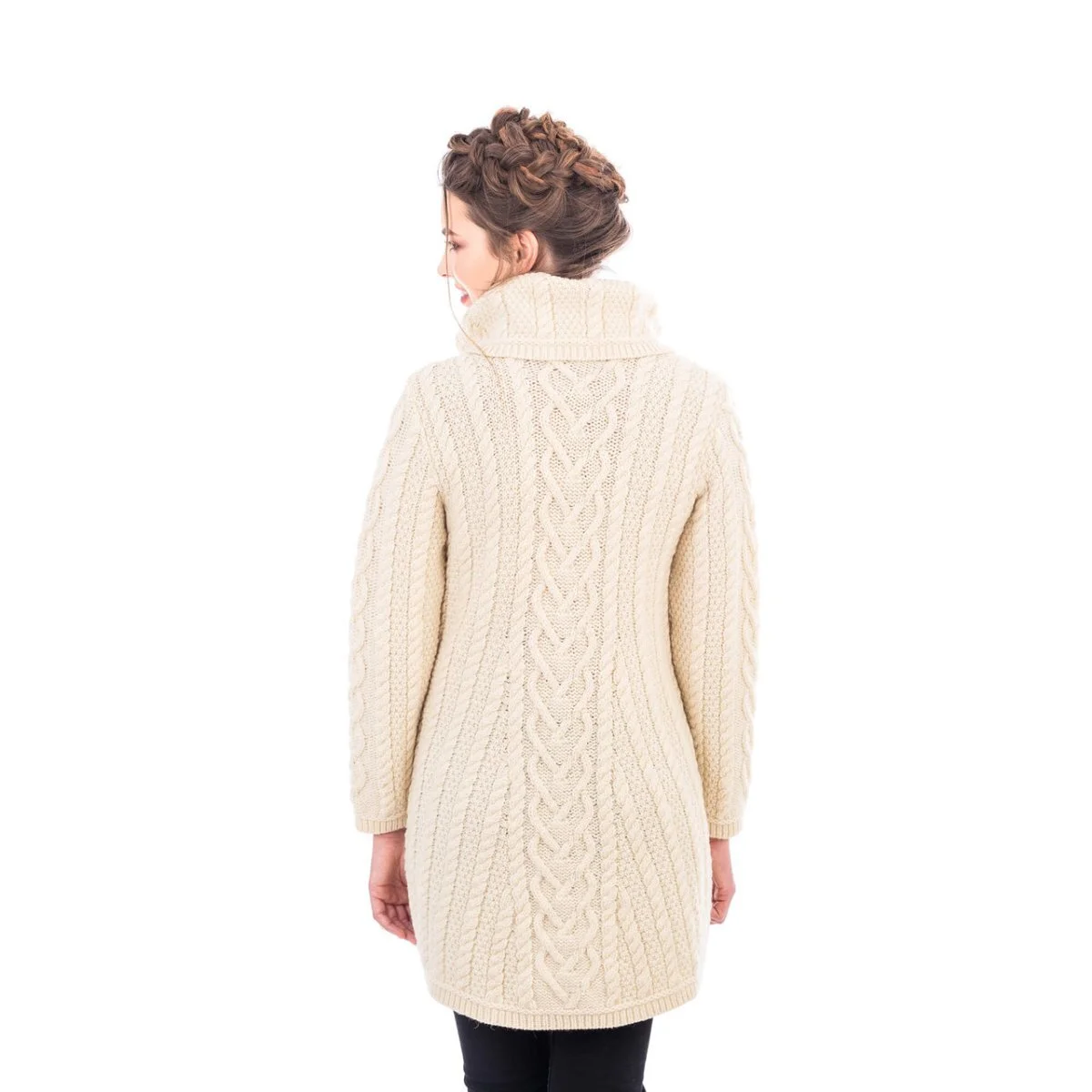 Classic Irish Merino Wool Cable Knit Coat – Made in Ireland - Image 4 | CeltHaus