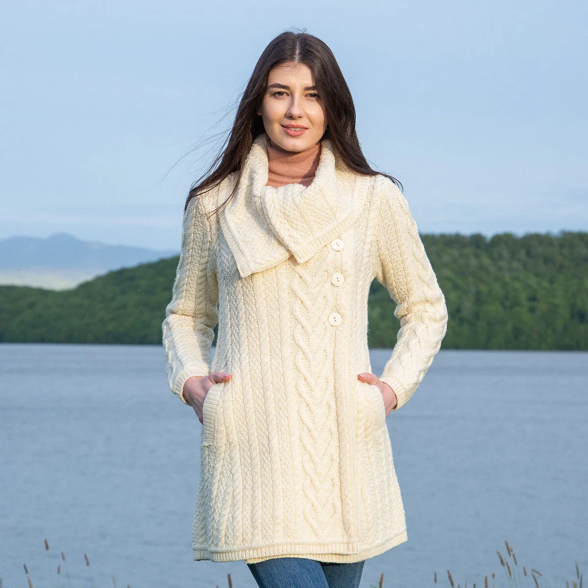 Classic Irish Merino Wool Cable Knit Coat – Made in Ireland - Image 5 | CeltHaus