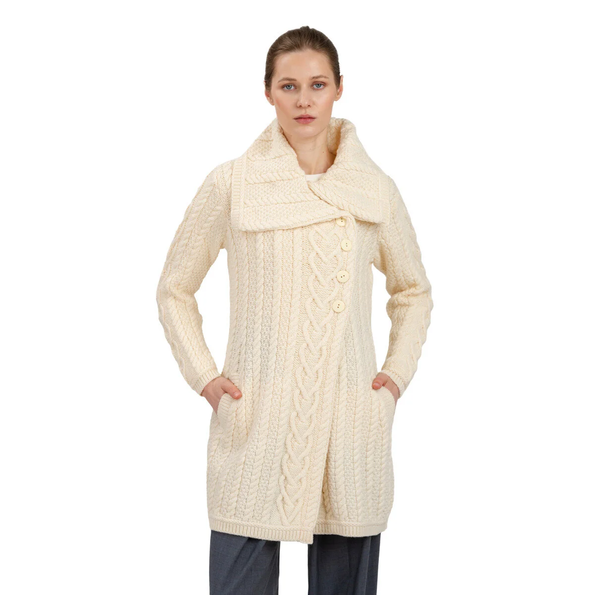 Classic Irish Merino Wool Cable Knit Coat – Made in Ireland - Image 7 | CeltHaus