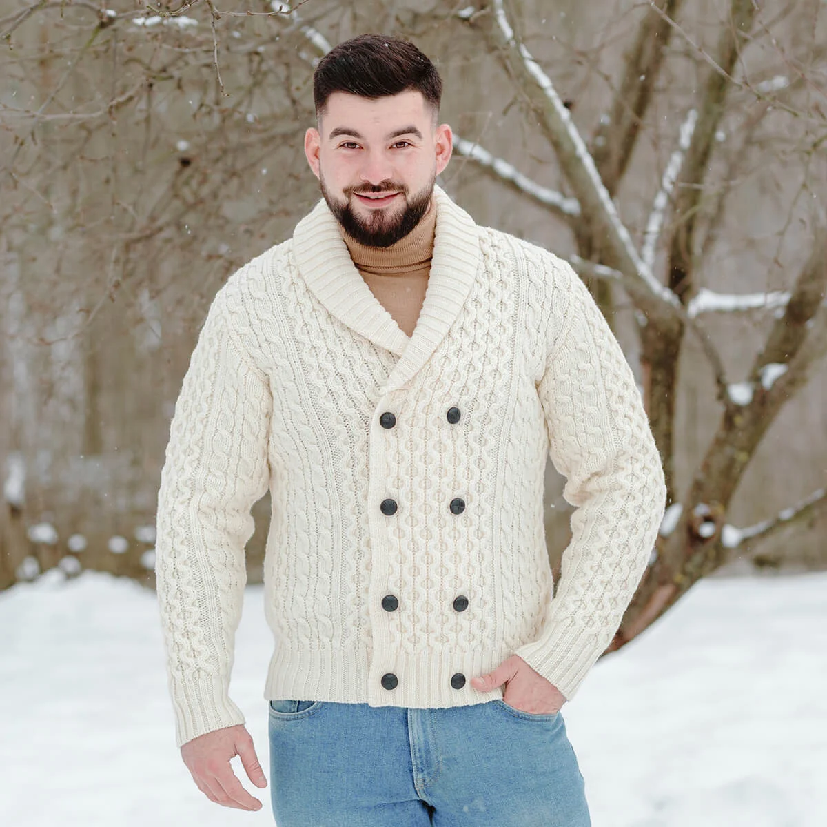 Double Breasted Shawl Cardigan – 100% Merino Wool Knit Sweater for Fall & Winter - Image 4 | CeltHaus