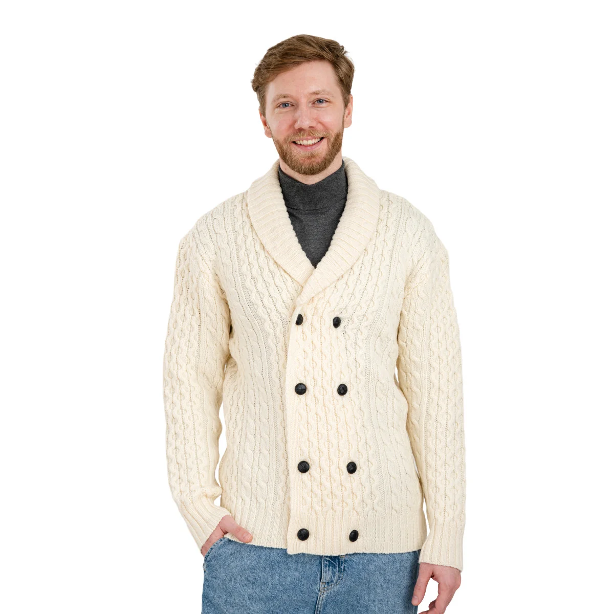 Double Breasted Shawl Cardigan – 100% Merino Wool Knit Sweater for Fall & Winter - Image 6 | CeltHaus