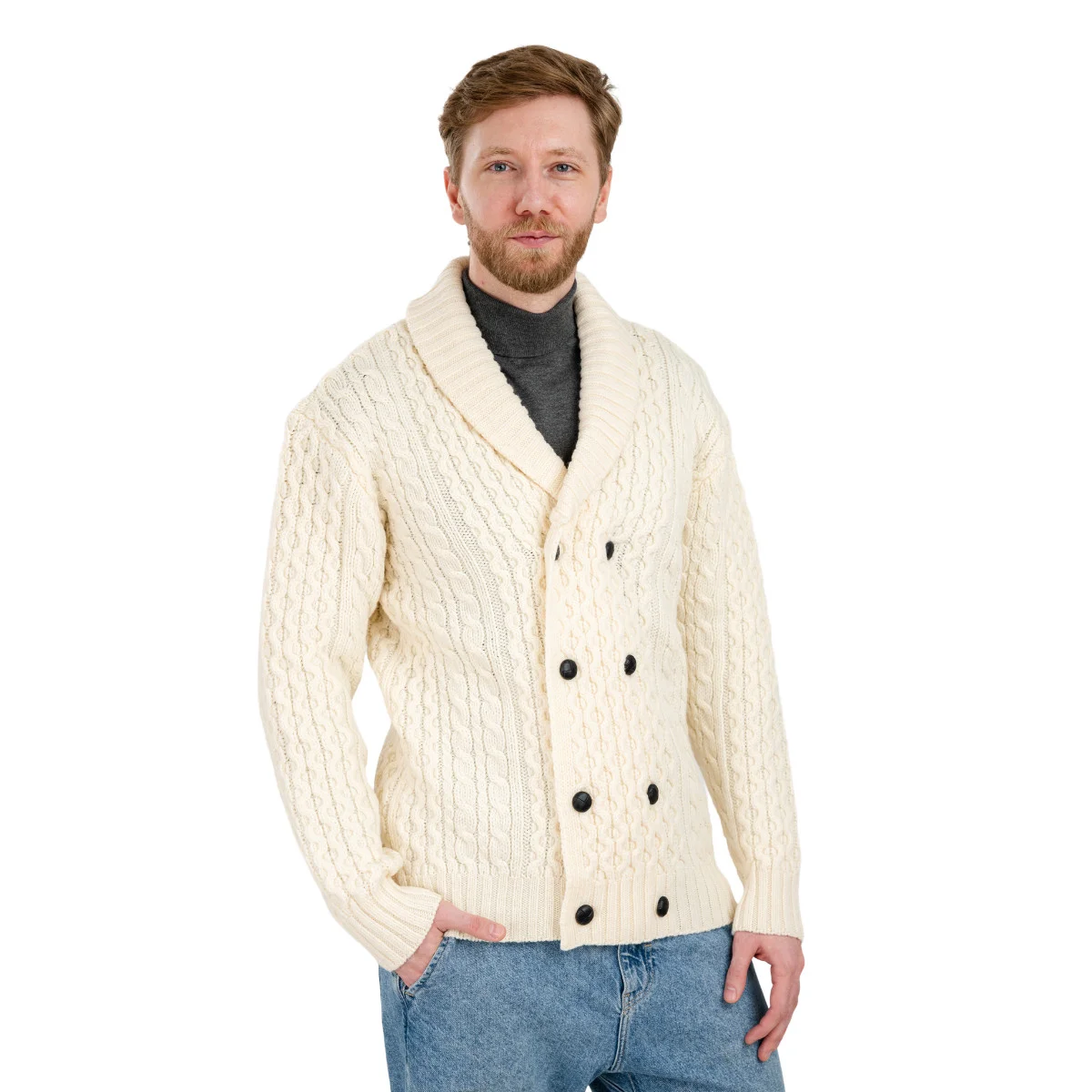 Double Breasted Shawl Cardigan – 100% Merino Wool Knit Sweater for Fall & Winter - Image 7 | CeltHaus