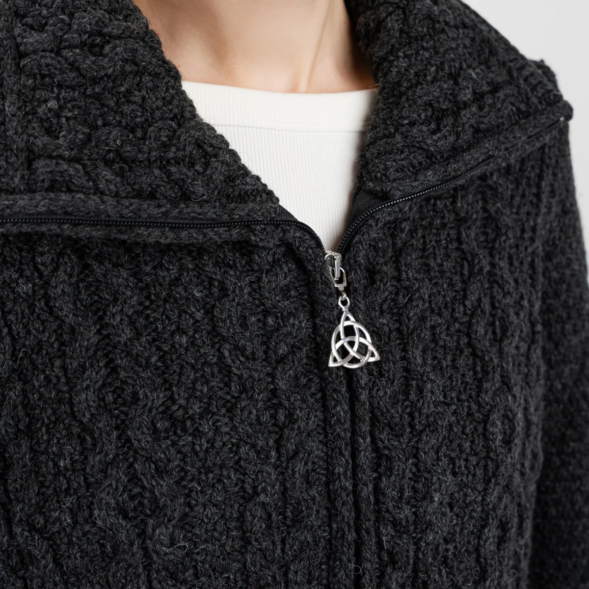 Double Collar Zip Cardigan – 100% Merino Wool Irish Knit Sweater - Image 6 | CeltHaus