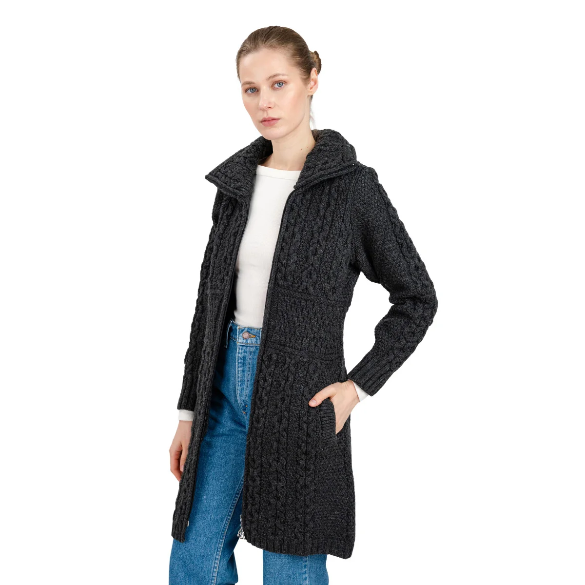 Double Collar Zip Cardigan – 100% Merino Wool Irish Knit Sweater - Image 9 | CeltHaus