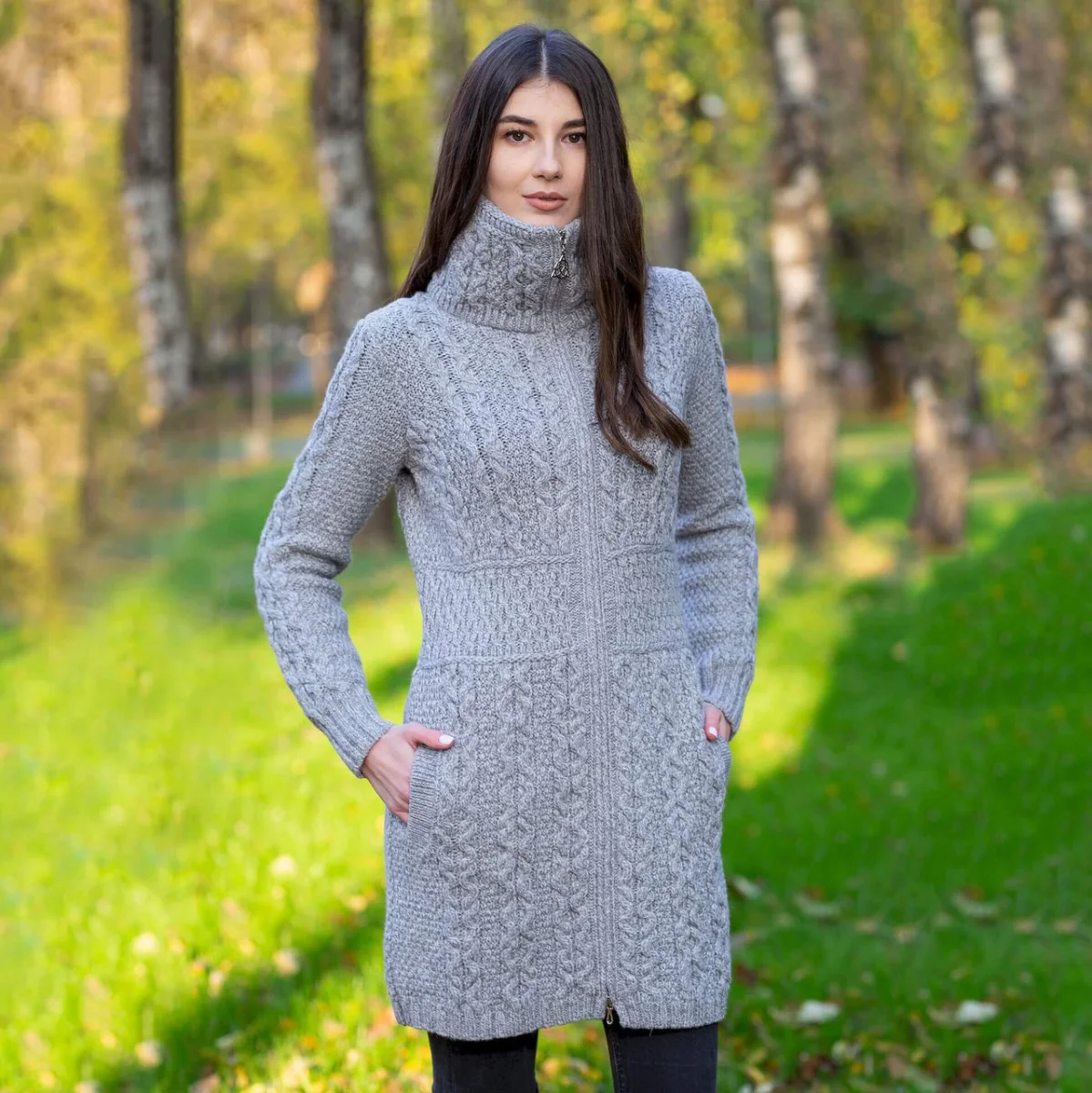 Double Collar Zip Cardigan – 100% Merino Wool Irish Knit Sweater - Image 11 | CeltHaus