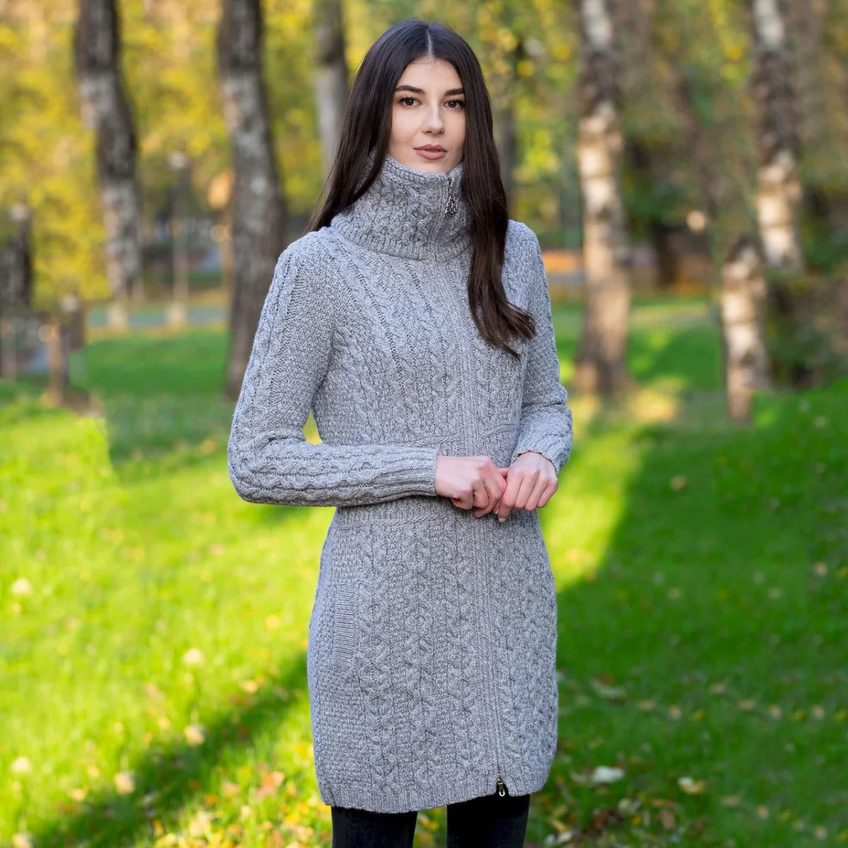 Double Collar Zip Cardigan – 100% Merino Wool Irish Knit Sweater - Image 12 | CeltHaus