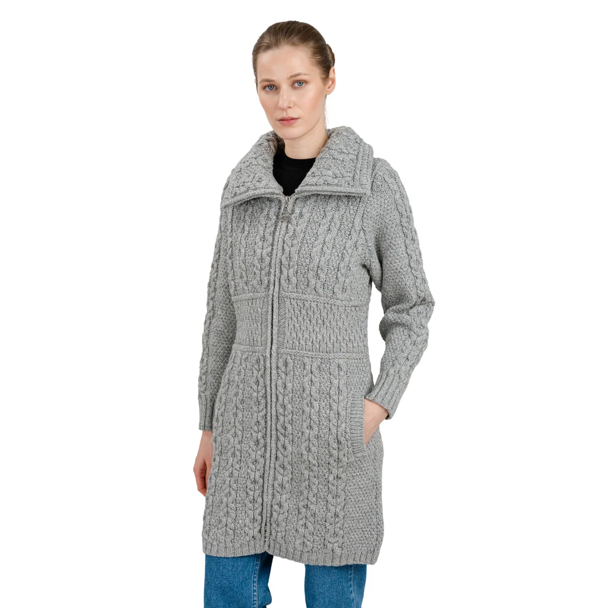 Double Collar Zip Cardigan – 100% Merino Wool Irish Knit Sweater - Image 15 | CeltHaus