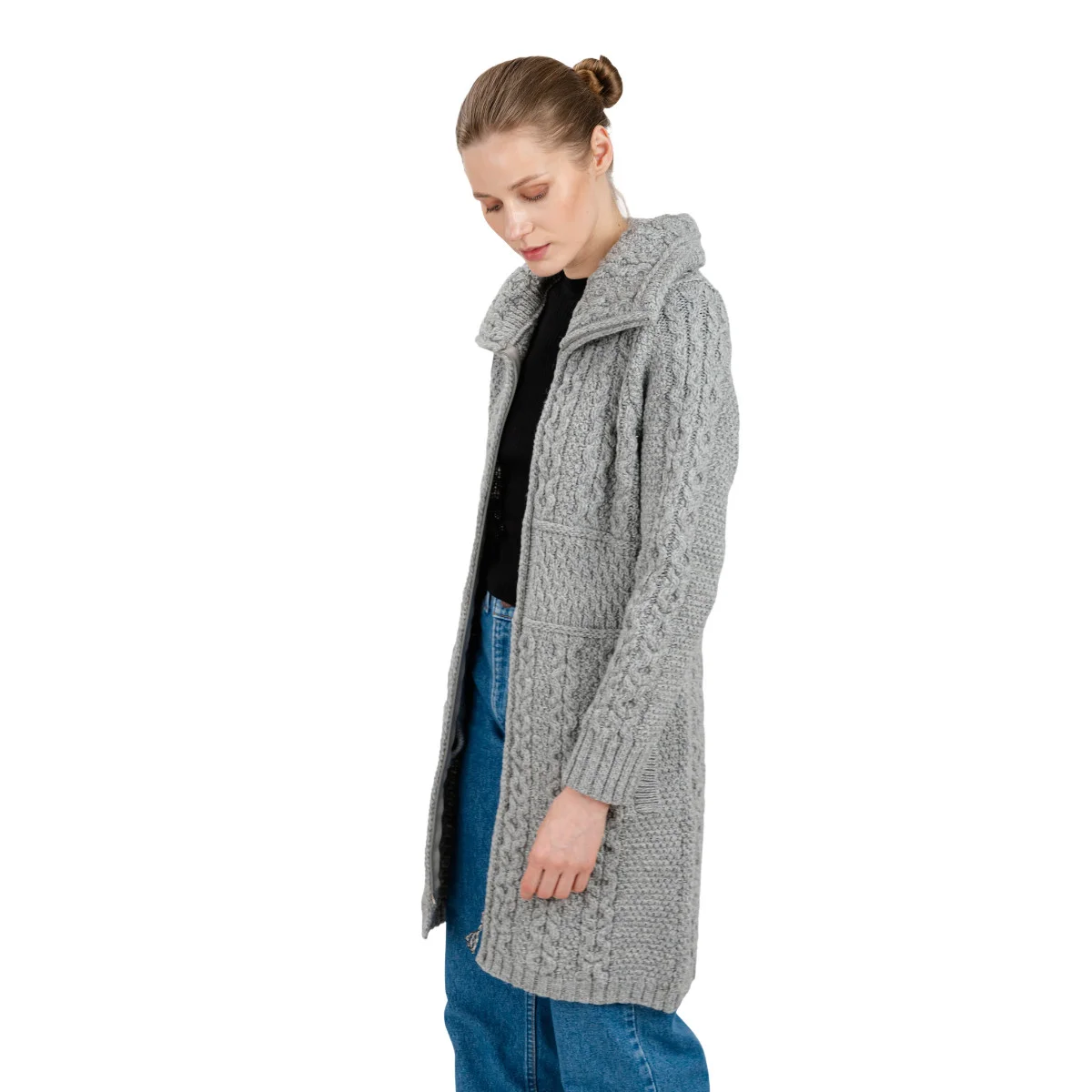 Double Collar Zip Cardigan – 100% Merino Wool Irish Knit Sweater - Image 16 | CeltHaus