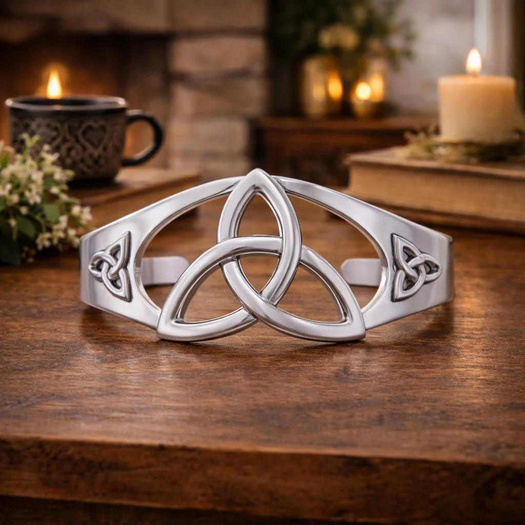 Embossed Trinity Knot Sterling Silver Cuff Bracelet - Jewelry | CeltHaus