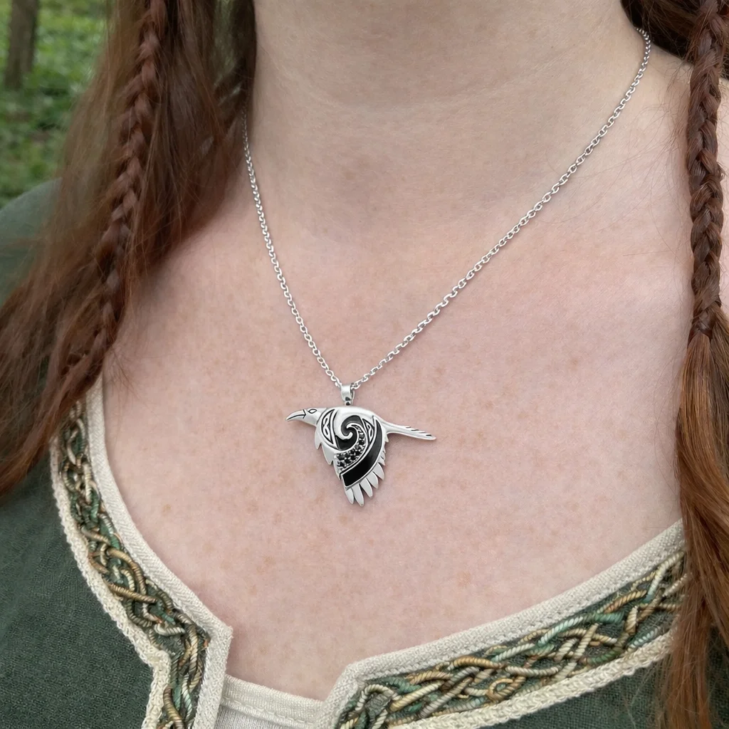 Flying Celtic Raven Sterling Silver Pendant – Mythical Heritage Jewelry - Image 2 | CeltHaus