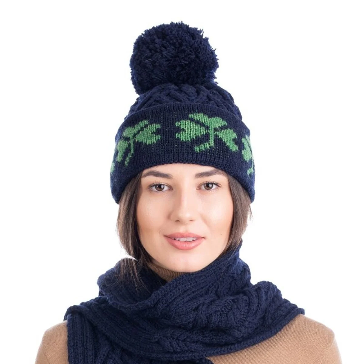 Green Shamrock Wool Hat – Irish Merino Wool Knit Beanie with Pom Pom - Image 7 | CeltHaus