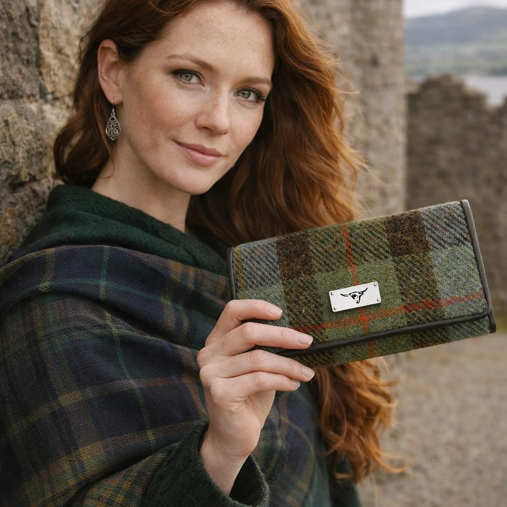 Harris Tweed Tartan Purse with ID Window – Zip Wallet with Card Slots & Coin Pouch - Bags & Purses | CeltHaus