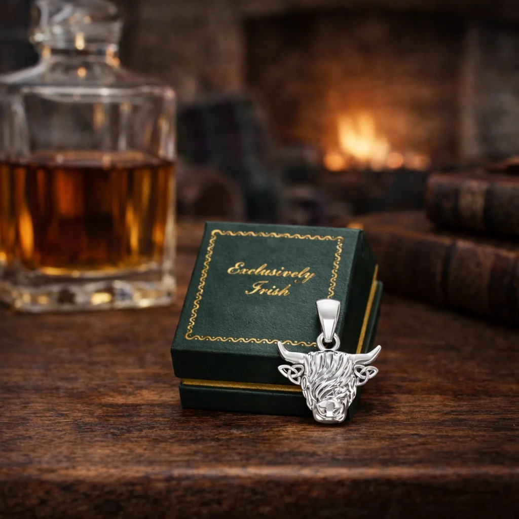Highland Cow Sterling Silver Pendant with Celtic Trinity Knot Ears - Jewelry | CeltHaus