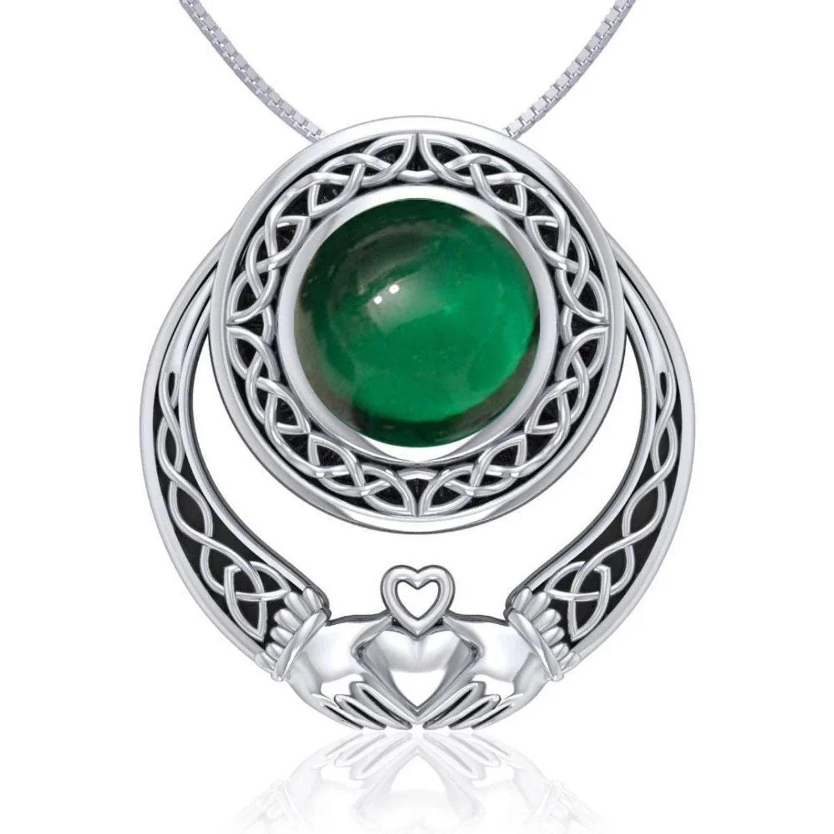 Irish Claddagh Silver Pendant with Emerald Gem | Meaningful Irish Jewelry - Image 3 | CeltHaus