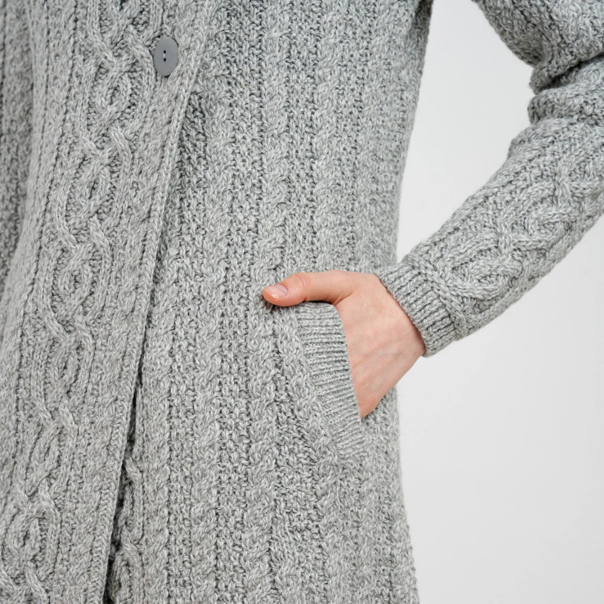 Irish Ladies 4 Button Collar Merino Wool Cable Knit Coat – Made in Ireland - Image 13 | CeltHaus