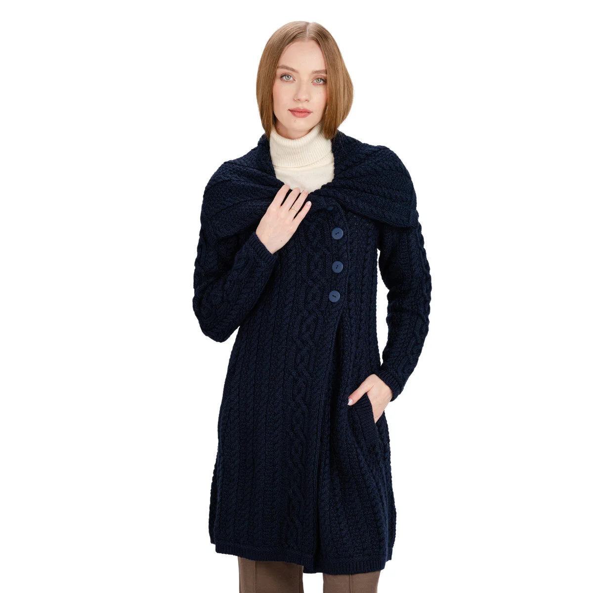 Irish Ladies 4 Button Collar Merino Wool Cable Knit Coat – Made in Ireland - Image 21 | CeltHaus