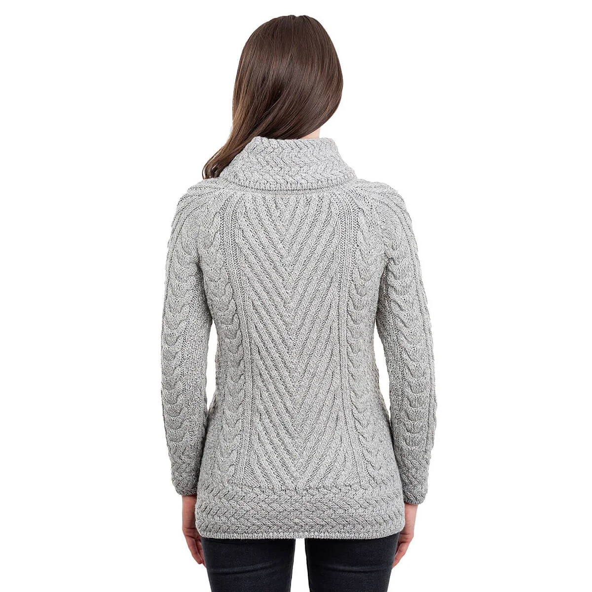 Ladies Merino Wool Blend Turtleneck Cable Knit Sweater – Aran Ribbed Pullover - Image 12 | CeltHaus