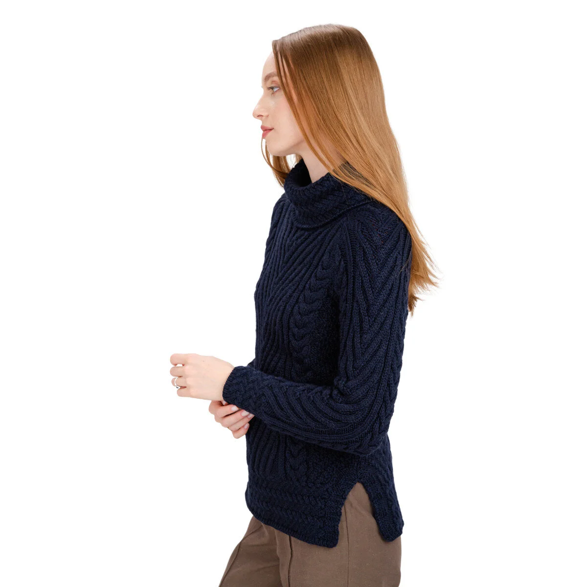 Ladies Merino Wool Blend Turtleneck Cable Knit Sweater – Aran Ribbed Pullover - Image 19 | CeltHaus
