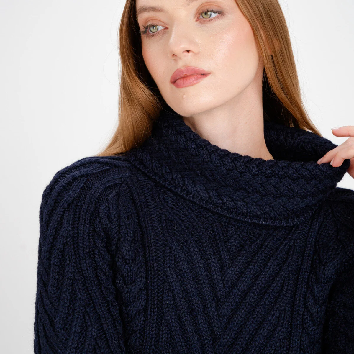 Ladies Merino Wool Blend Turtleneck Cable Knit Sweater – Aran Ribbed Pullover - Image 20 | CeltHaus