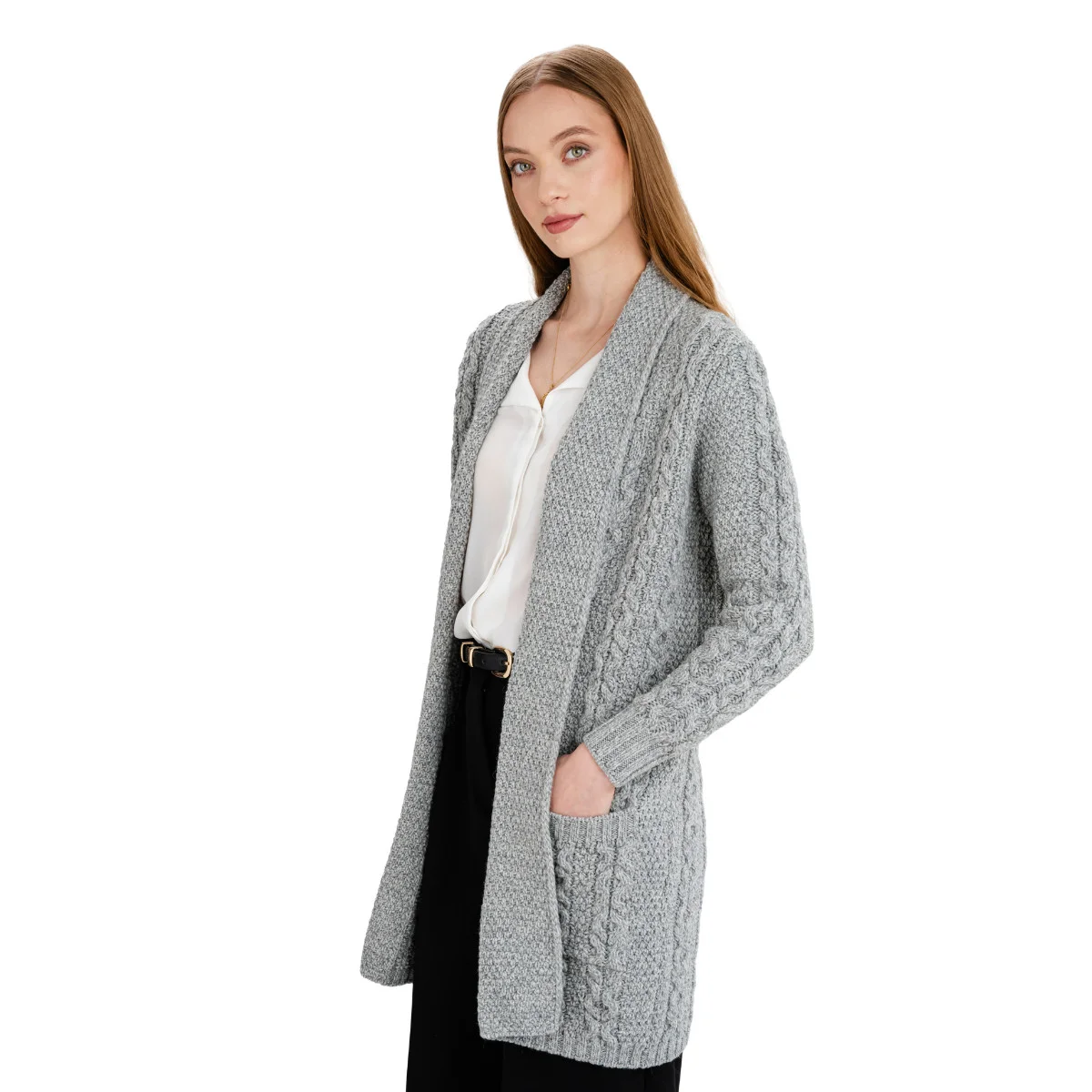 Ladies Open-Face Cardigan – 100% Merino Wool Irish Knit Sweater - Image 8 | CeltHaus