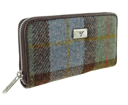 Long Scottish Harris Tweed Zip Purse – Staffa Tartan Wallet with Highland Cow Detail - Image 3 | CeltHaus