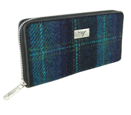Long Scottish Harris Tweed Zip Purse – Staffa Tartan Wallet with Highland Cow Detail - Image 4 | CeltHaus