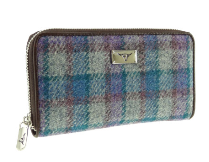 Long Scottish Harris Tweed Zip Purse – Staffa Tartan Wallet with Highland Cow Detail - Image 5 | CeltHaus