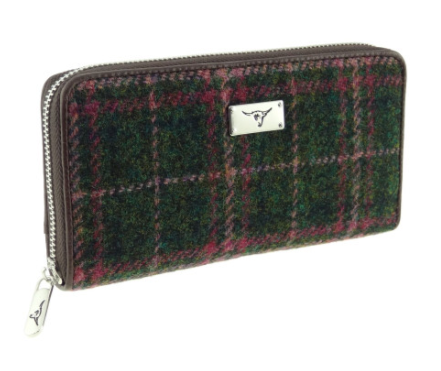 Long Scottish Harris Tweed Zip Purse – Staffa Tartan Wallet with Highland Cow Detail - Image 6 | CeltHaus