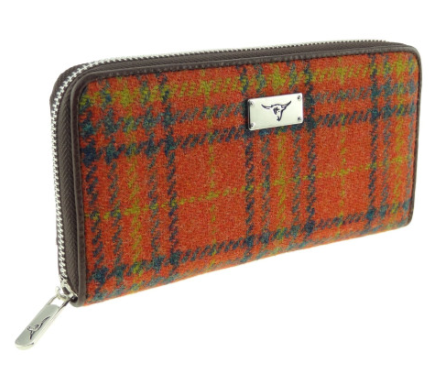 Long Scottish Harris Tweed Zip Purse – Staffa Tartan Wallet with Highland Cow Detail - Image 8 | CeltHaus