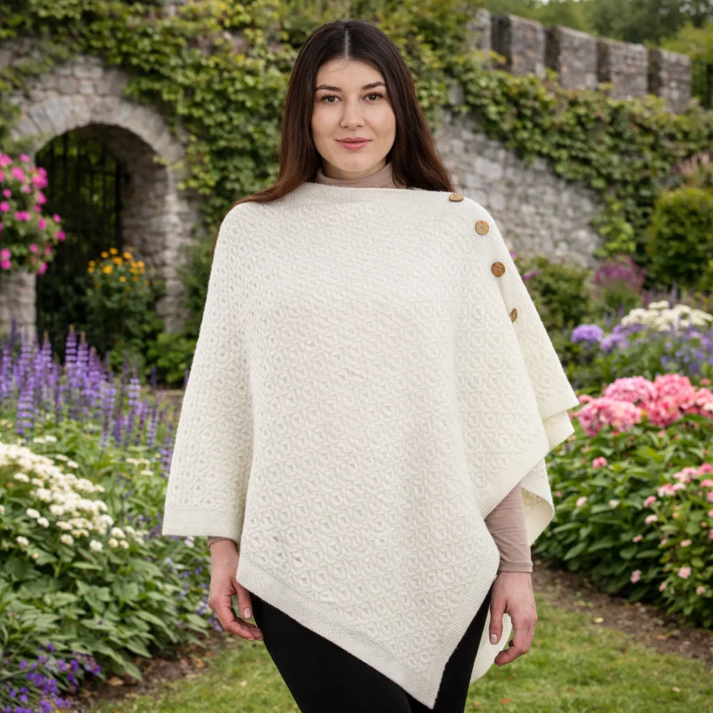 Luxurious Knit Lambswool Poncho – Classic Wool Blend Shawl Wrap - Knitwear | CeltHaus