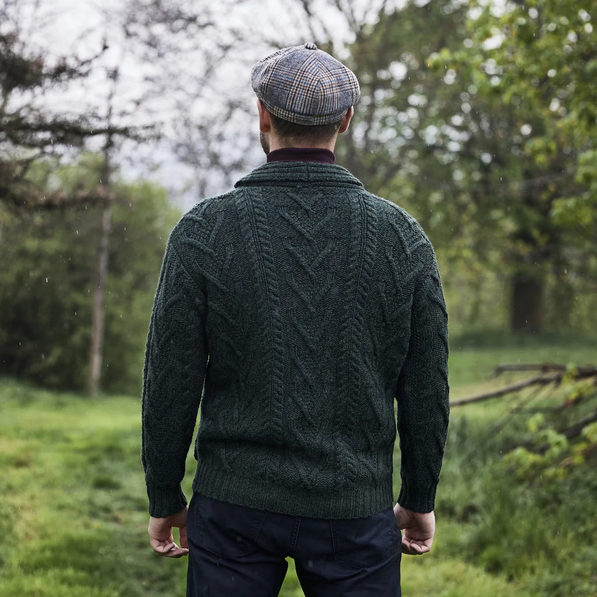 Men’s Aran Cable Shawl Collar Cardigan – 100% Merino Wool Irish Knit - Image 7 | CeltHaus