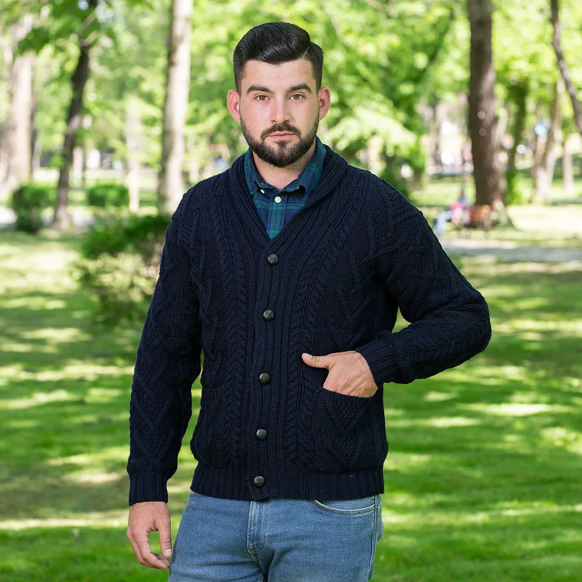 Men’s Aran Cable Shawl Collar Cardigan – 100% Merino Wool Irish Knit - Image 14 | CeltHaus