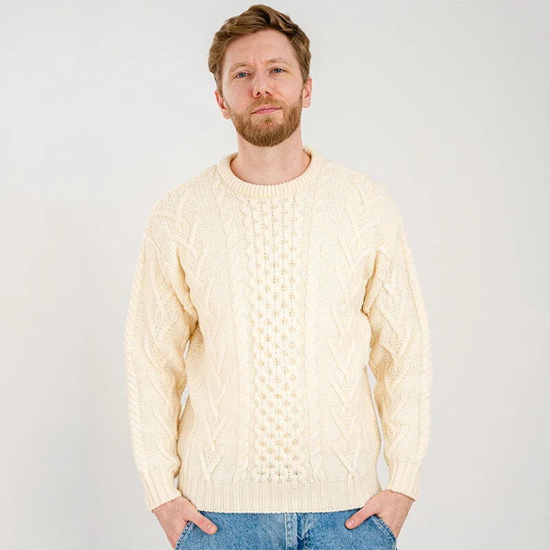Men’s Merino Wool Aran Sweater – Classic Irish Cable Knit Crew Neck Jumper - Image 6 | CeltHaus