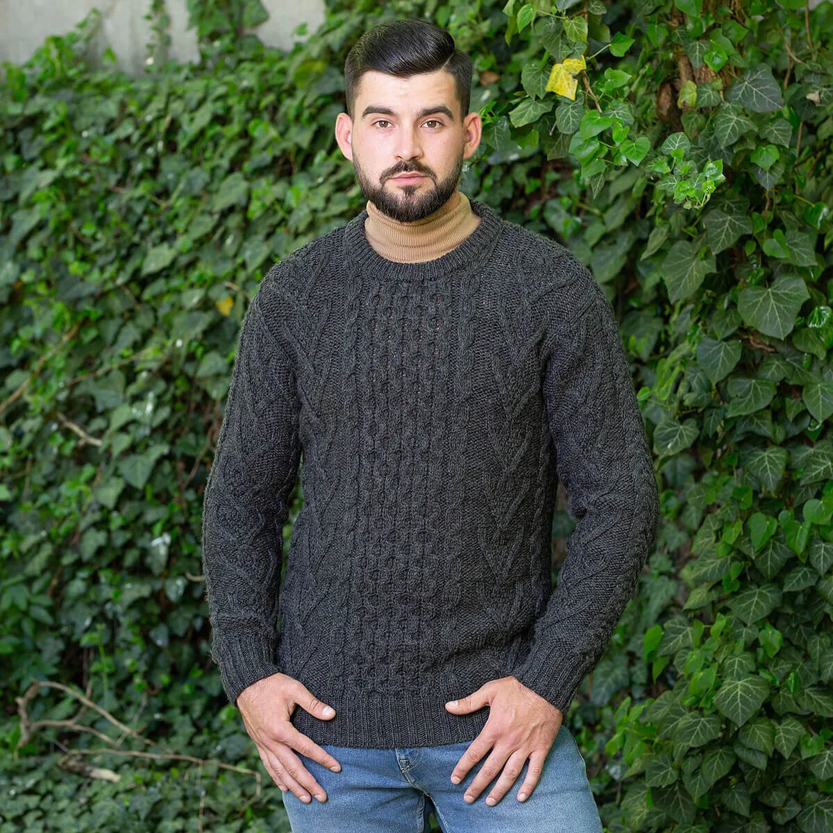 Men’s Merino Wool Aran Sweater – Classic Irish Cable Knit Crew Neck Jumper - Image 9 | CeltHaus