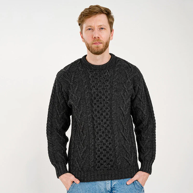 Men’s Merino Wool Aran Sweater – Classic Irish Cable Knit Crew Neck Jumper - Image 10 | CeltHaus