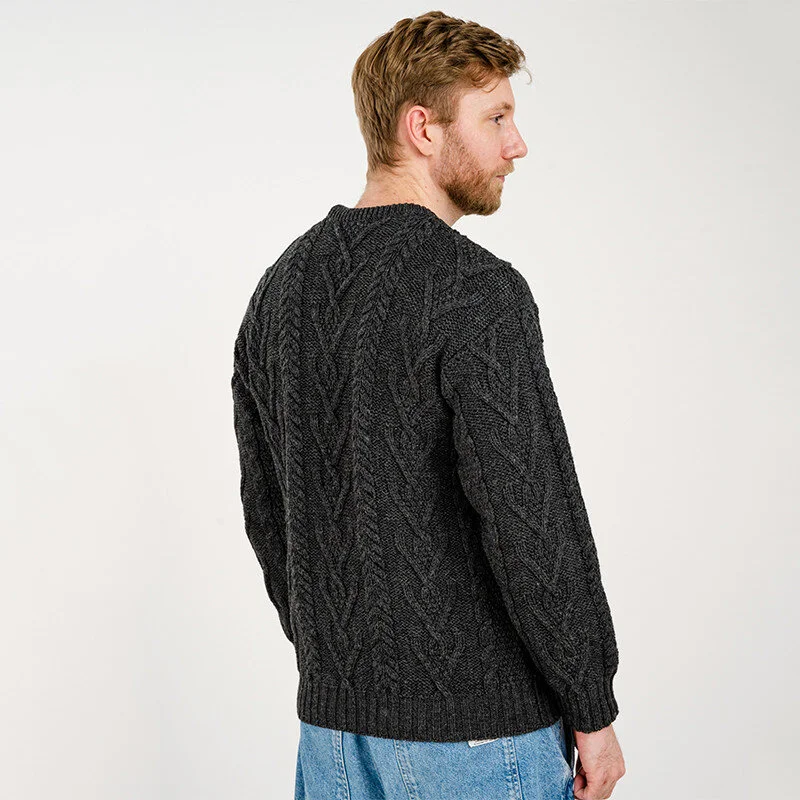 Men’s Merino Wool Aran Sweater – Classic Irish Cable Knit Crew Neck Jumper - Image 11 | CeltHaus