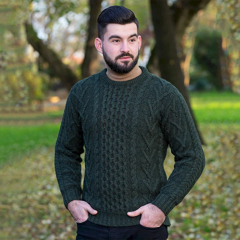 Men’s Merino Wool Aran Sweater – Classic Irish Cable Knit Crew Neck Jumper - Image 12 | CeltHaus