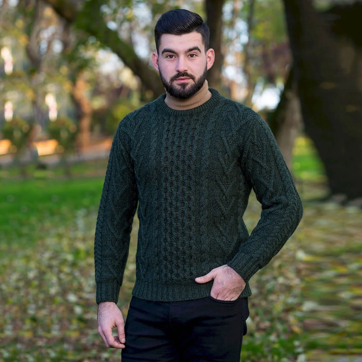 Men’s Merino Wool Aran Sweater – Classic Irish Cable Knit Crew Neck Jumper - Image 13 | CeltHaus
