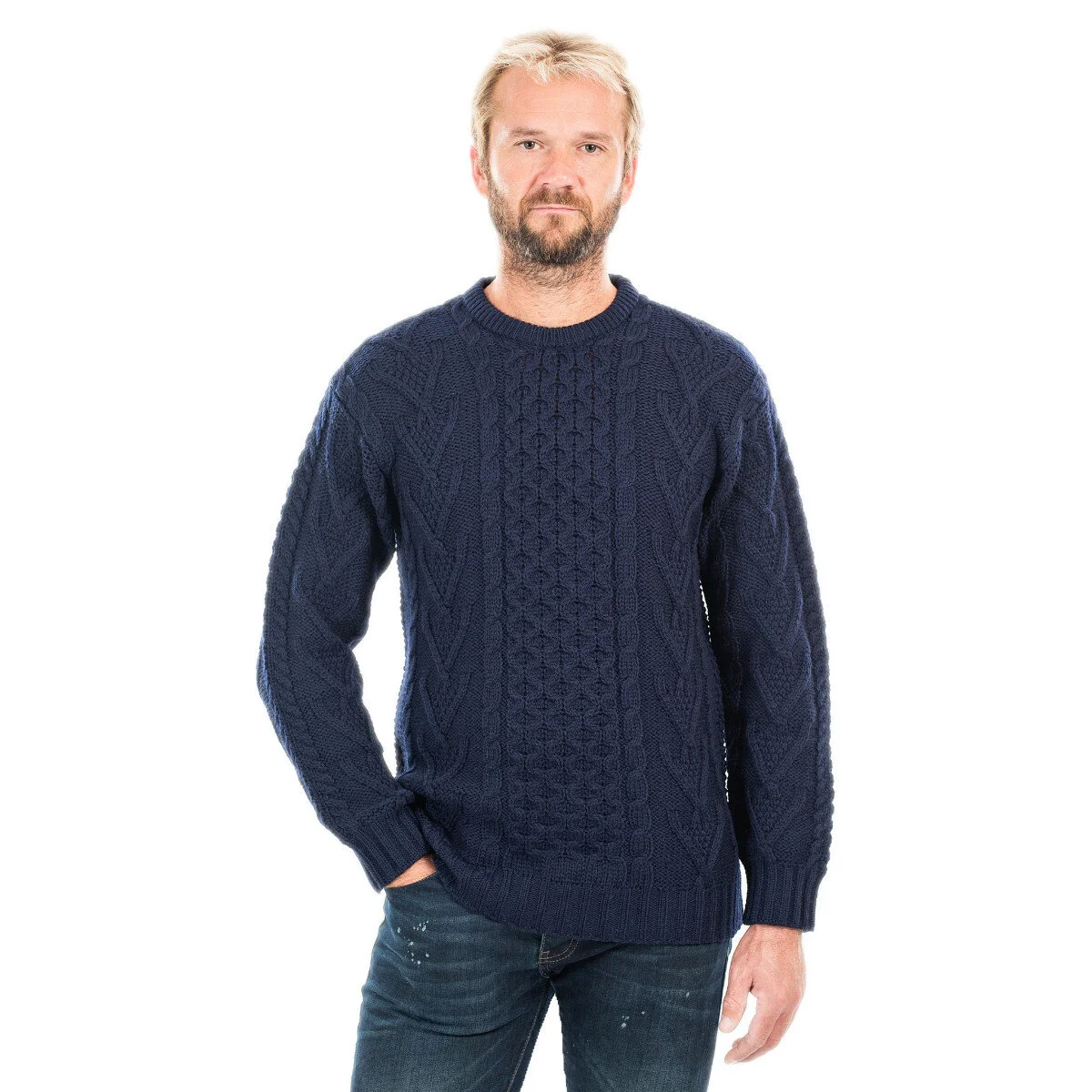 Men’s Merino Wool Aran Sweater – Classic Irish Cable Knit Crew Neck Jumper - Image 14 | CeltHaus
